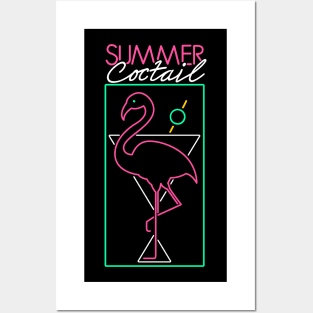 neon flamingo martini sign Posters and Art